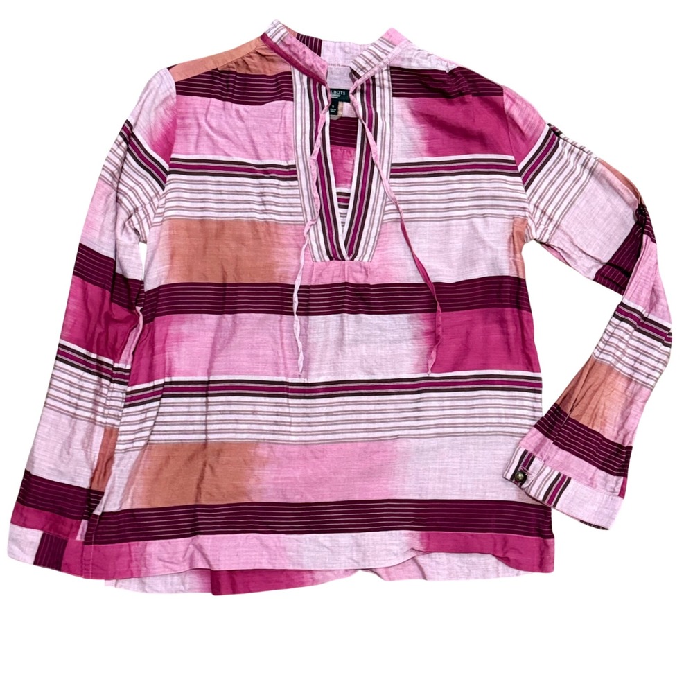 Talbots Petite Women‎ Pink Stripe Tie Neck Long Sleeve Blouse Size S